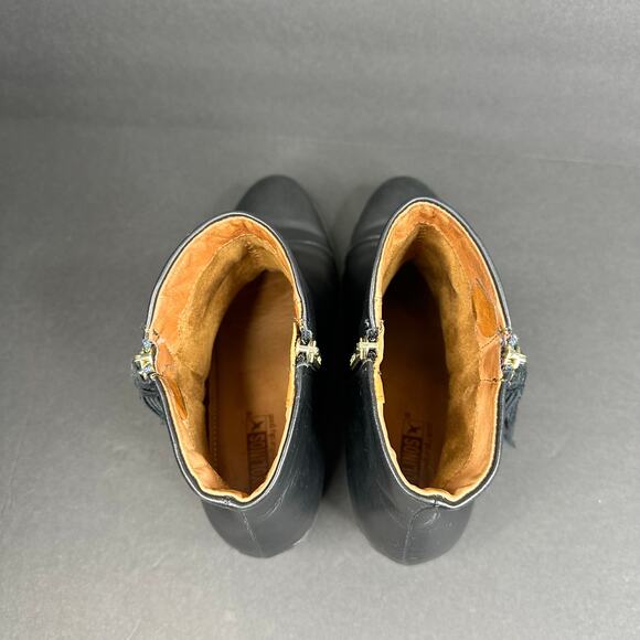 Pikolino Womens size 40 9 9.5 Andorra Black Leather Tassel Ankle Boots Side Zip - Picture 6 of 11